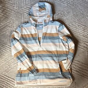 O'Neill Striped Half-Zip Hoodie Sweater in Cream, Blue & Mustard
